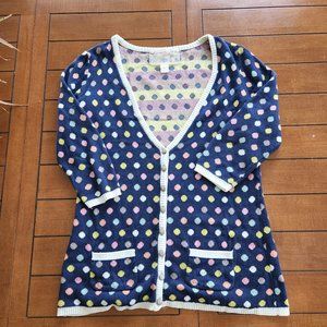 MEDIUM Anthro Nick & Mo Navy Multicolor Polka Dot Sweater Cardigan Pockets EUC